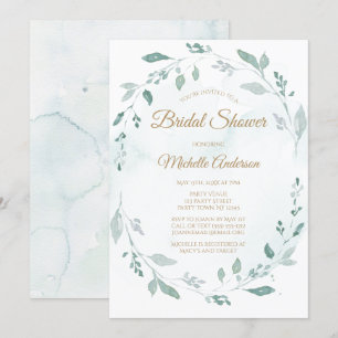 Elegant Watercolor Greenery Leaf Bridal Shower Invitation