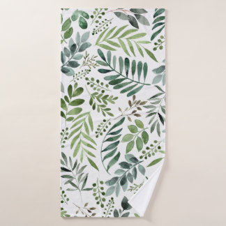 Elegant Watercolor Greenery Leaves Painting Bath Towel Set