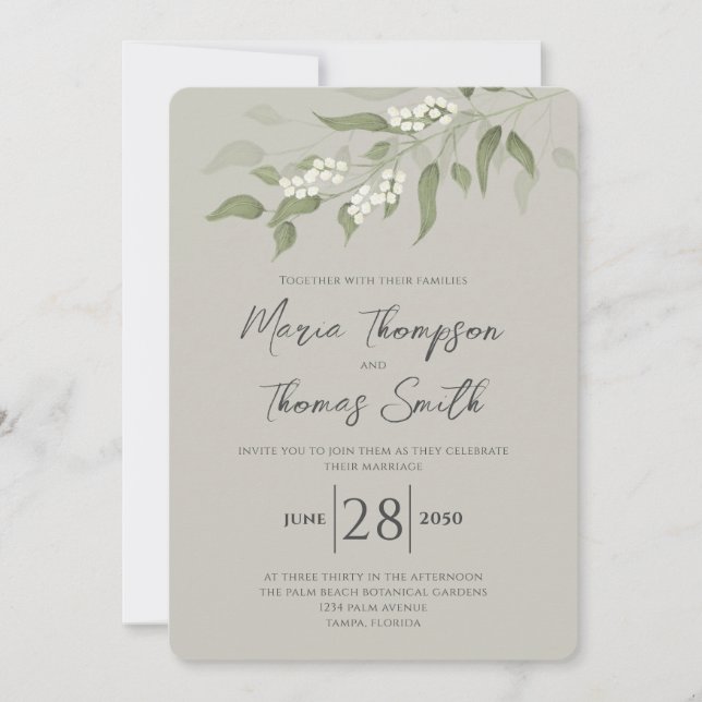 Elegant Watercolor Greenery Leaves Sage Green Invitation (Front)