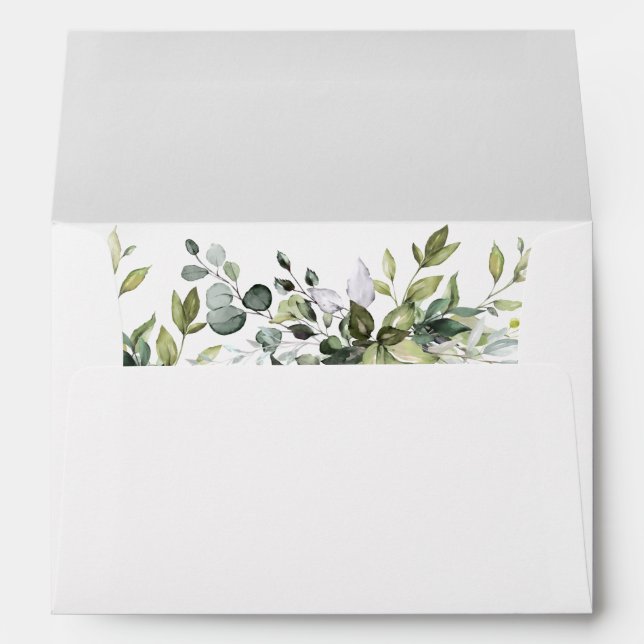 Elegant Watercolor Greenery Leaves Wedding Envelope (Back (Bottom))