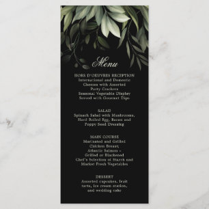 Elegant Watercolor Greenery Menu on Black