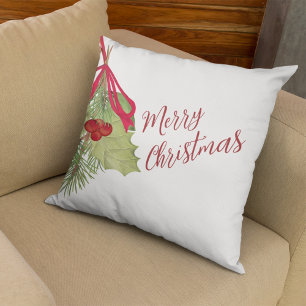 Elegant Watercolor Greenery Merry Christmas  Cushion