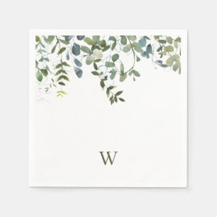 Elegant Watercolor Greenery Monogram Napkin