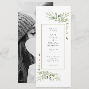 Elegant Watercolor Greenery Photo Wedding Invitation