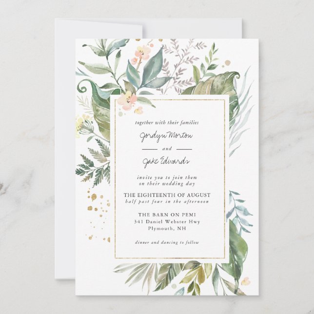 Elegant Watercolor Greenery | Pink Floral Wedding (Front)