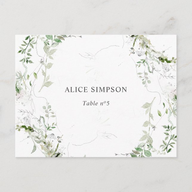 Elegant Watercolor Greenery Place Card (Front)
