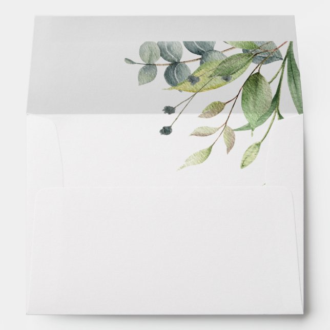 Elegant Watercolor Greenery Return Address Envelope (Back (Bottom))