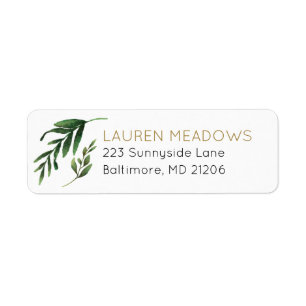 Elegant Watercolor Greenery Return Address Label