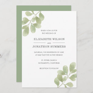 Elegant Watercolor Greenery Rustic Wedding Invitation