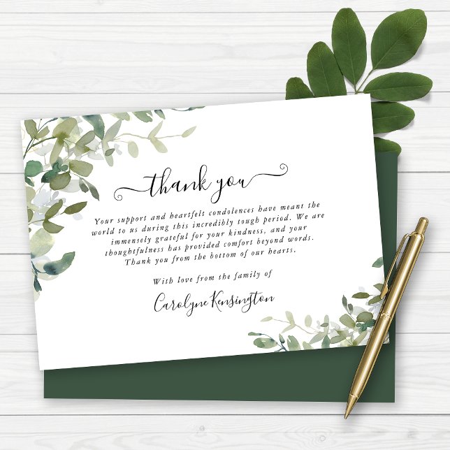Elegant Watercolor Greenery Sympathy Thank You (Elegant Watercolor Greenery Sympathy Thank You Card)