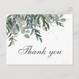 Elegant Watercolor Greenery Thank You Postcard