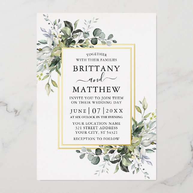 Elegant Watercolor Greenery Wedding 2 Frame Gold (Front)
