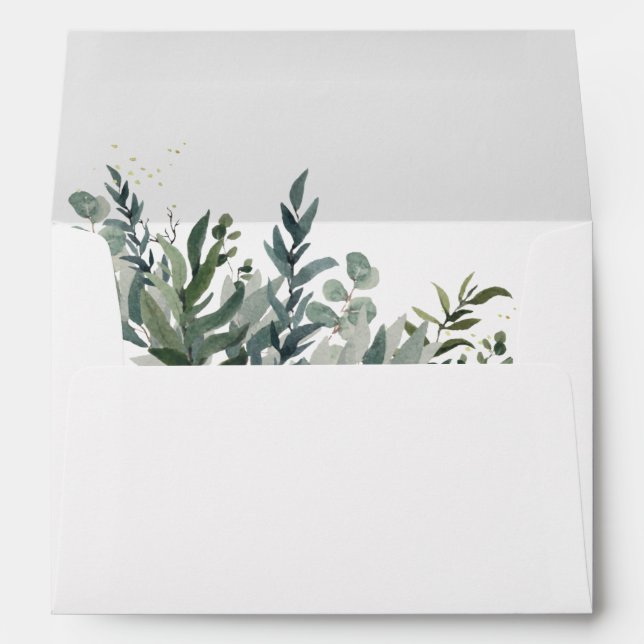 Elegant Watercolor Greenery Wedding Envelope (Back (Bottom))