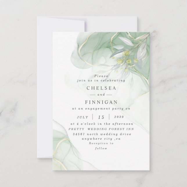 Elegant Watercolor  Greenery Wedding Invitation (Front)