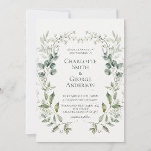 Elegant Watercolor Greenery Wedding Invitation