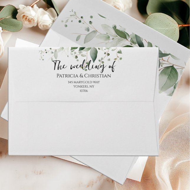 Elegant watercolor greenery wedding invitation  envelope (Creator Uploaded)