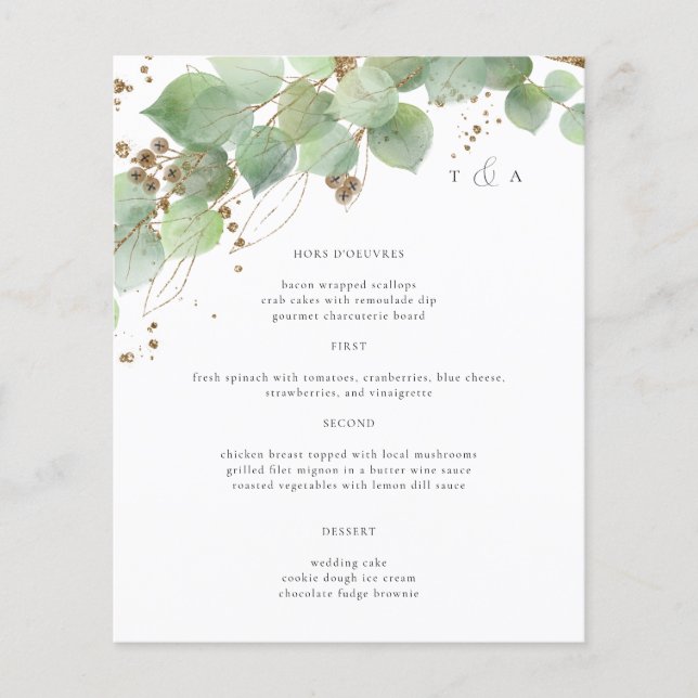 Elegant Watercolor Greenery Wedding Menus (Front)
