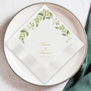 Elegant Watercolor Greenery Wedding Napkin