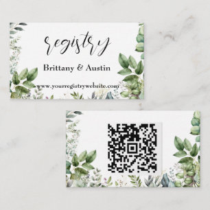 Elegant Watercolor Greenery Wedding QR Registry Enclosure Card