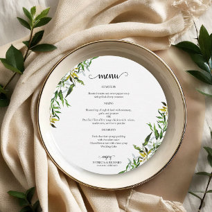 Elegant Watercolor Greenery Wedding Round Menu