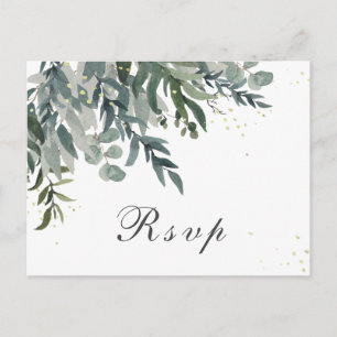 Elegant Watercolor Greenery Wedding RSVP  Invitation Postcard