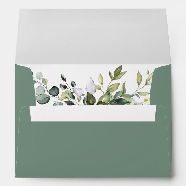 Elegant Watercolor Greenery Wedding Sage Green Envelope (Back (Bottom))