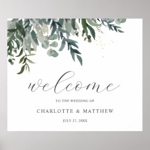 Elegant Watercolor Greenery Welcome Wedding Poster