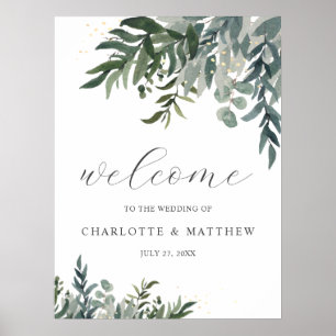 Elegant Watercolor Greenery Welcome Wedding Poster