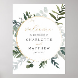Elegant Watercolor Greenery Welcome Wedding Poster