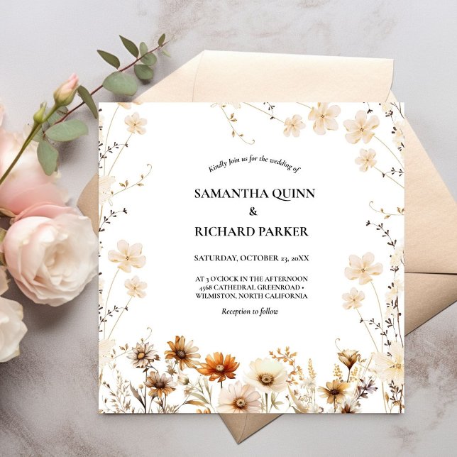 Elegant Watercolor Greenery Wildflower Wedding Invitation (Creator Uploaded)