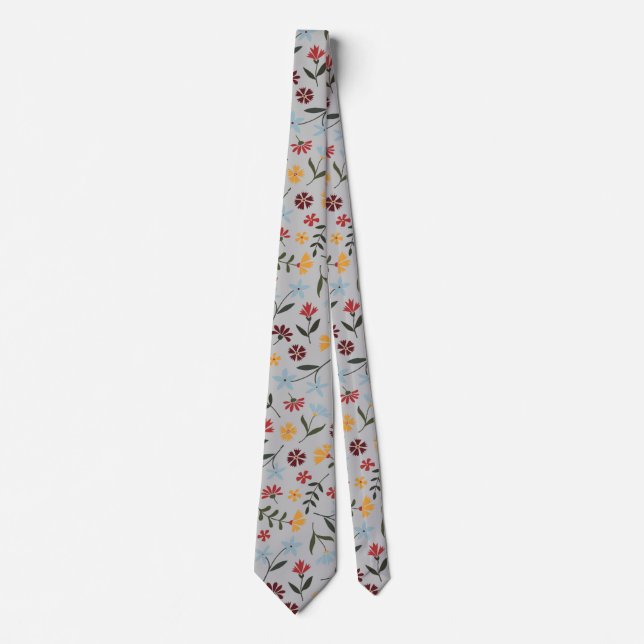 Elegant Watercolor Grey Floral Pattern Tie (Front)