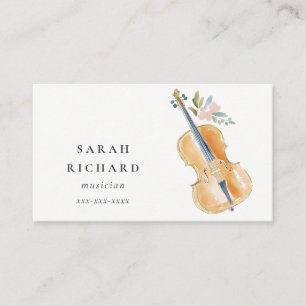 Elegant Watercolor Guitar Musician Music Teacher Business Card