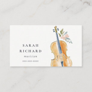 Elegant Watercolor Guitar Musician Music Teacher Business Card