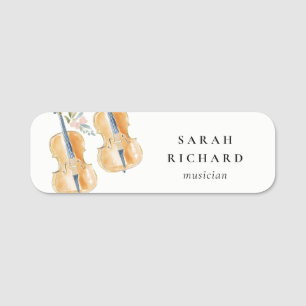 Elegant Watercolor Guitar Musician Music Teacher Name Tag