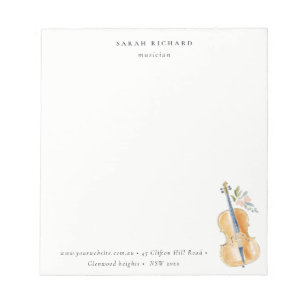 Elegant Watercolor Guitar Musician Music Teacher Notepad
