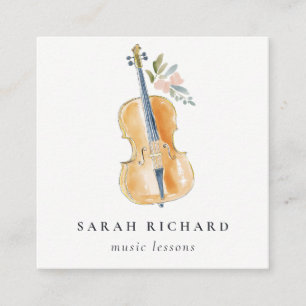 Elegant Watercolor Guitar Musician Music Teacher Square Business Card