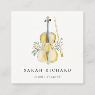 Elegant Watercolor Guitar Musician Music Teacher Square Business Card