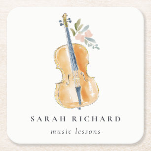 Elegant Watercolor Guitar Musician Music Teacher Square Paper Coaster