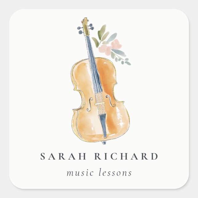 Elegant Watercolor Guitar Musician Music Teacher Square Sticker (Front)