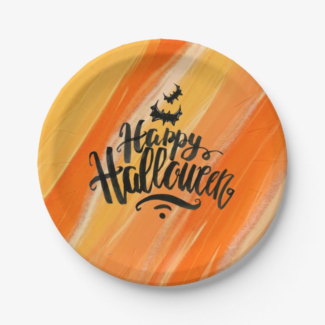 Elegant Watercolor Happy Halloween | Paper Plates (Front)