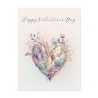 Elegant Watercolor Heart Valentines Day Postcard 