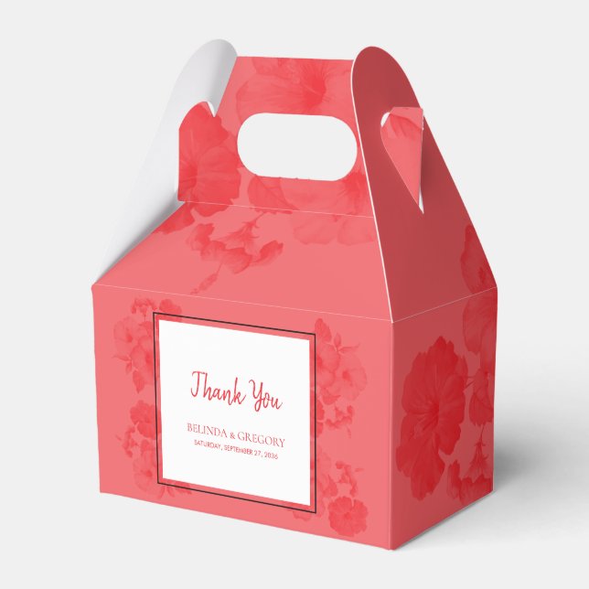 Elegant Watercolor Hibiscus Wedding Favour Box (Front Side)