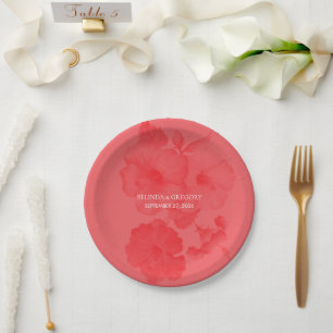 Elegant Watercolor Hibiscus Wedding Paper Plate