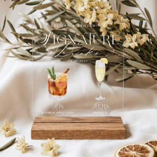 Elegant Watercolor His Her Signature Drink Wedding Acrylic Sign
