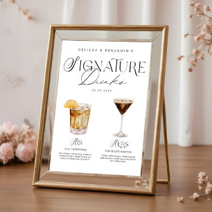 Elegant Watercolor His Her Signature Drink Wedding Poster