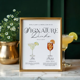 Elegant Watercolor His Her Signature Drink Wedding Poster