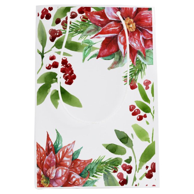 Elegant Watercolor Holiday Floral Medium Gift Bag (Front)