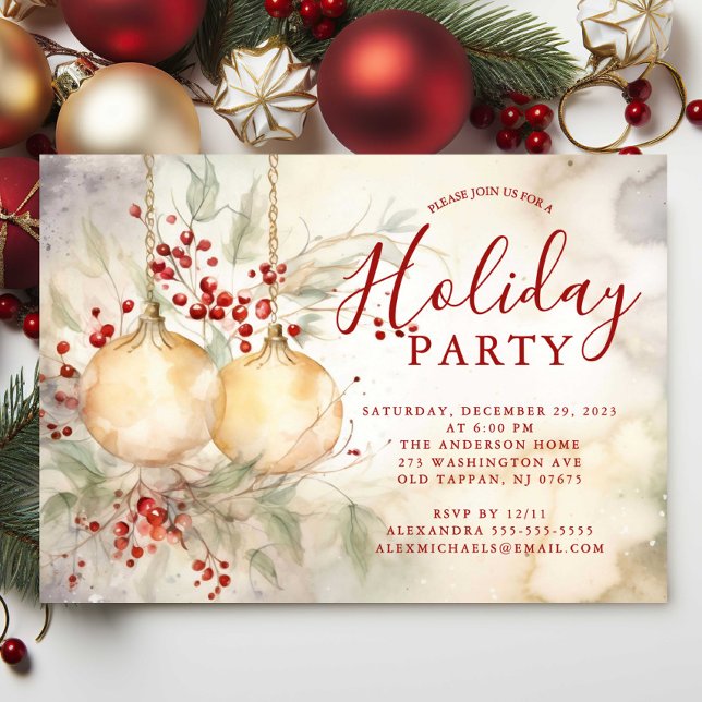 Elegant Watercolor Holiday Party Invitation | (Creator Uploaded)