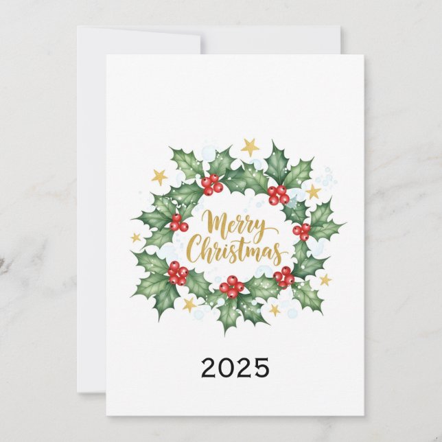 Elegant Watercolor Holly Merry Christmas Invitation (Front)