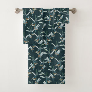 Elegant Watercolor Hummingbird and Floral Pattern  Bath Towel Set